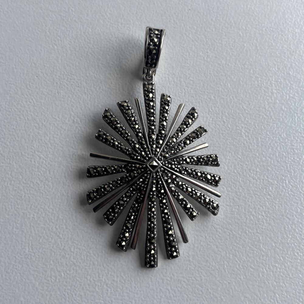 Vintage Sterling Silver A925 Marcasite Sunburst Starburst Pendant Thailand
